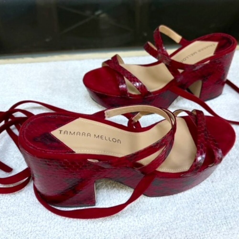 Tamara Mellon Platform Red Snakeskin Sandals